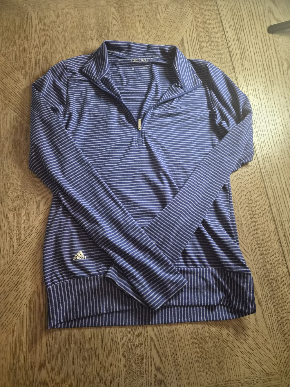 Adidas Women's Blue Striped Quarter-Zip Pullover